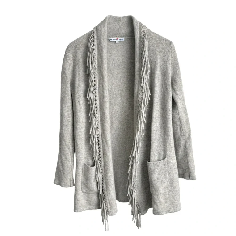 The Cashmere Project Women's Grey Fringe‎ Cardigan Sweater XS Oversized